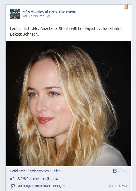 Offizielle Bekanntmachung auf Facebook: Dakota Johnson spielt Ana