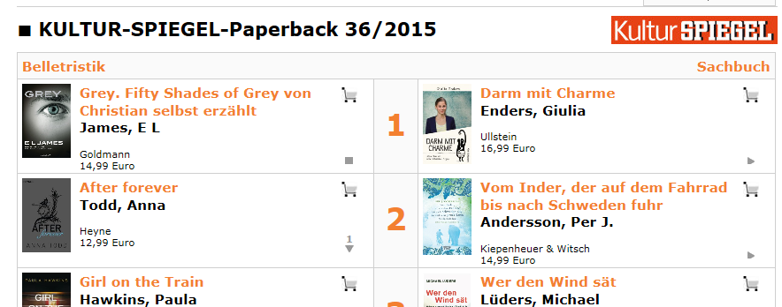 Spiegel-Bestsellerliste Paperback mit Fifty Shades of Grey